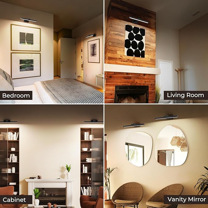 Wireless Picture Lights for Wall, Battery Operated Wall Light for Painting Rechargeable CCT Rotatable Art Gallery Light with Remote Dimmable Timer for Artwork Frame Display Dartboard (Black, 16inch)