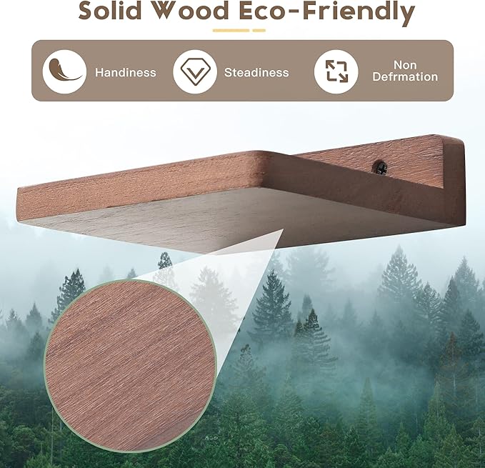 Small Floating Shelf, 5x6 Inch Display Ledges for Wall,Mini Shelves,Rustic Wood Shelf for Bedroom Living Room Bathroom Kitchen (3, Light Walnut)