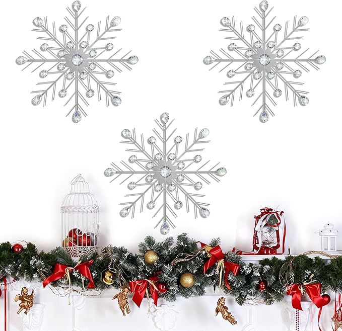 ZEXUIRU 3 Pack Silver Sunburst Wall Decor – Metal Crystal Wall Art with Sparkling Rhinestones, 14’’/18 Inch Starburst Wall Hanging Set for Living Room Bedroom Bathroom – Modern Bling Home Decorations
