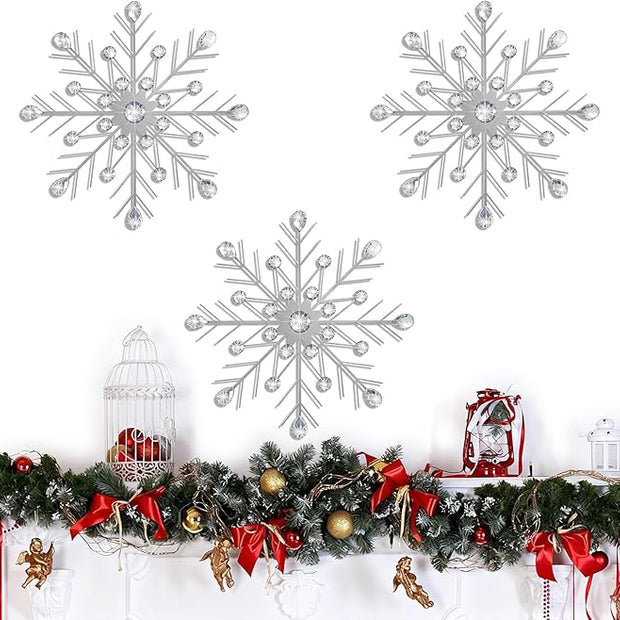 ZEXUIRU 3 Pack Silver Sunburst Wall Decor – Metal Crystal Wall Art with Sparkling Rhinestones, 14’’/18 Inch Starburst Wall Hanging Set for Living Room Bedroom Bathroom – Modern Bling Home Decorations