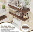 Deep Floating Shelves | 36 Inch Walnut Floating Shelves Set of 2 | 12 Inch Deep Rustic Wood Shelves for Wall | 36