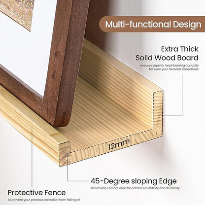 Picture Ledge Shelf, Solid Pine Wood Floating Shelves Set of 2, 24 Inches Nursery Book Shelves for Toys Storage, Kids Bookshelf Wall Mounted for Living Room Decor Photo Frames, Unfinished Natural