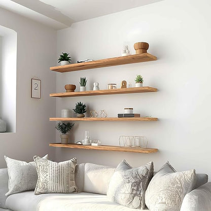 48 Inch Light Wood Floating Shelves for Wall Rustic Wall Shelf for Bedroom Living Room Set of 4