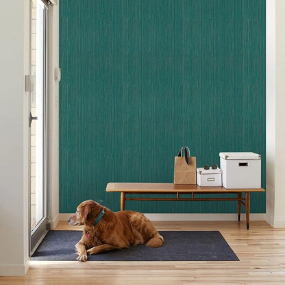 Teal Grasscloth Peel and Stick Wallpaper Texture Contact Paper 15.7" X 120" Self-Adhesive Faux Grasscloth Removable Wallpaper Cabinets Counter Top Liners