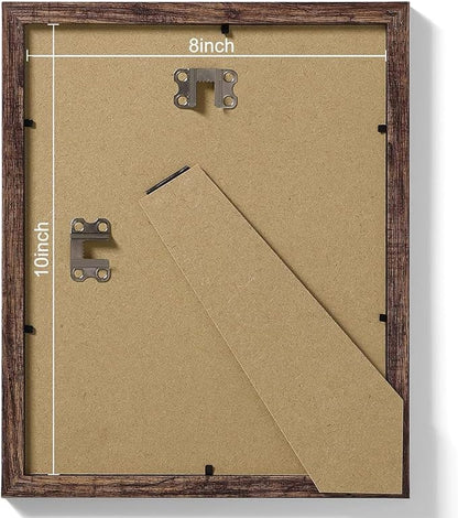 Vittanly 8x10 Picture Frames Set of 9, Shatter Resistant Plexiglass, Display 5x7 Pictures with Mat or 8x10 without Mat, Photo Frames for Wall or Tabletop, Engineered Wood, Brown