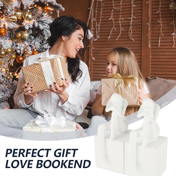 White Book Ends Decorative, Girl Thinker Design, Modern Bookends for Shelves, Non-Skid Heavy Duty Resin Book Stopper for Books, Bookends with Base, Resin, 1Pair/2Piece