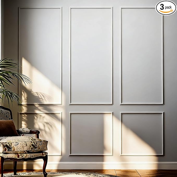 3 Sets Peel and Stick Molding Trim for Walls, Pre-Cut Wainscoting Panels 54x24 Inch Peel and Stick Wall Molding Kit, Self Adhesive Molding Trim for Walls, Home Renovation, White