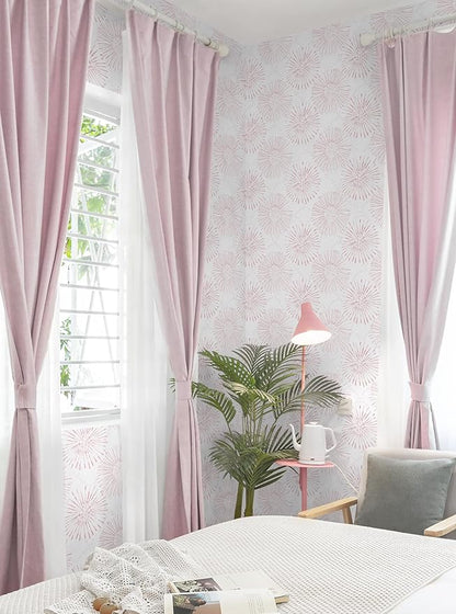 Peel and Stick Wallpaper Geometric Boho Wall Paper White Pink Fireworks Contact Paper 17.3"×393" Self-Adhesive Round Wallpaper for Bedroom Waterproof Removable Shelf Liner Decal Vinyl Roll