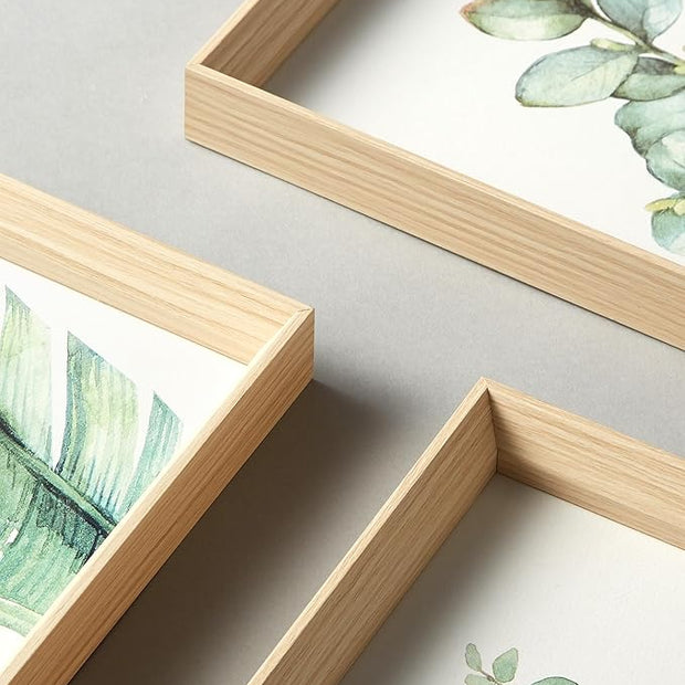 Framed Wall Art,Minimalist Botanical Canvas Wall Art for Living Room,12x16in Plant Wood High-Framed Design Flower Green Eucalyptus Leaf Artworks Prints Poster for Bathroom,Bedroom Set of 3
