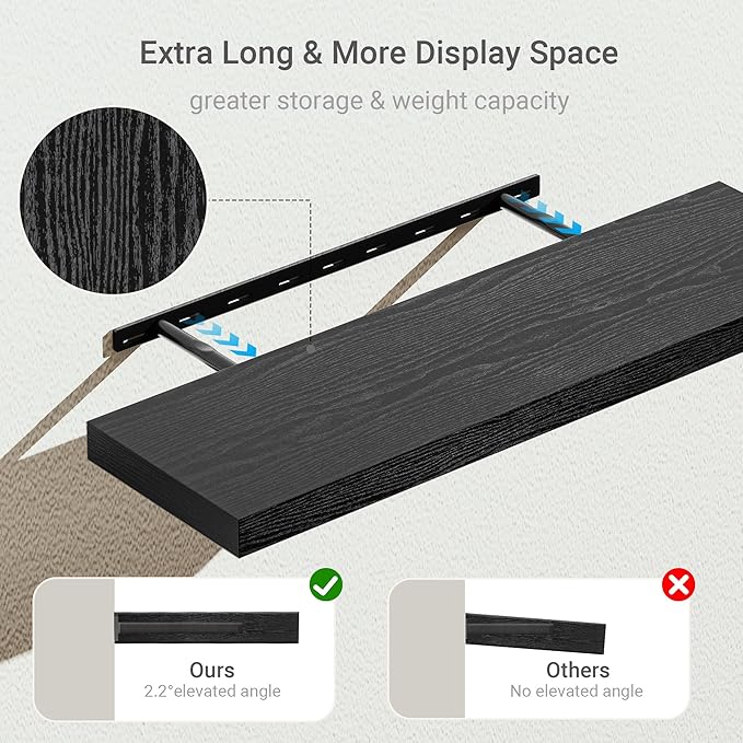 Vivelove Single Floating Shelves 36 inch Long, 10 in Deep Shelves Wall Mounted for Bedroom, Bathroom, Living Room, Kitchen, Office, Modern Shelf Home Decor, Set of 1, Black