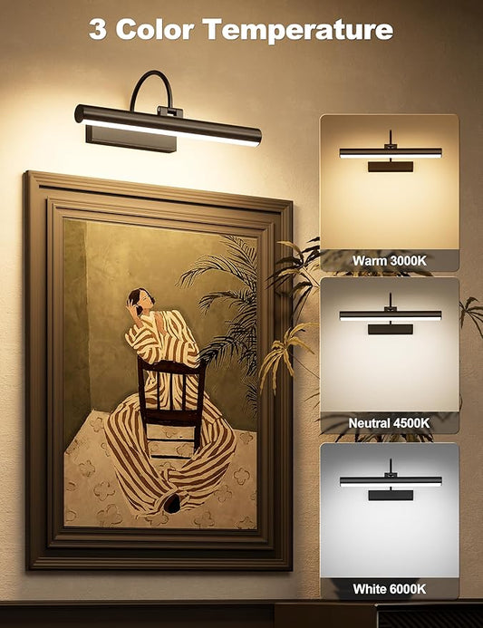 Bridika Picture Light for Wall with Remote, Rechargeable Battery Operated Picture Light, 3 Color Modes and Dimmable Classic Art Lights for Paintings, Gallery, Bedroom, Bathroom with Timer Black 1