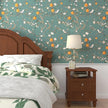 Green Floral Wallpaper Peel and Stick, Birds & Orange Fruits Contact Paper 17.5