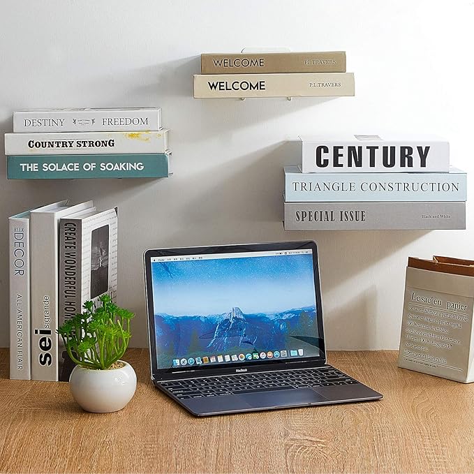 Jetec 3 Pack Invisible Floating Bookshelf Wall Mounted Floating Bookshelves Heavy Duty Book Organizers Hidden Book Shelf Metal Shelves Holder for Books Bedroom Living Room Home Office (White)