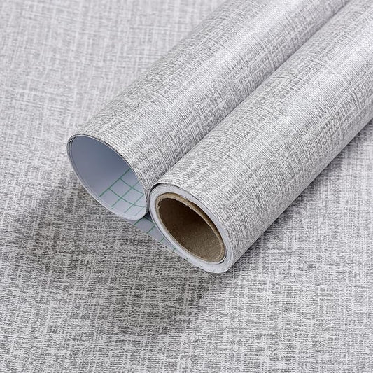 Yancorp 24" Wide Textured Fabric Wallpaper - Faux Grasscloth Grey Peel & Stick Self-Adhesive Removable Wallpaper & Counter Top Liners
