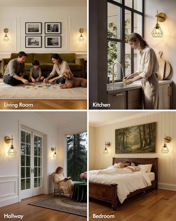 Gold Hollow Wireless Battery Operated Wall Sconces Set of 2, 8000mAh Rechargeable Dimmable Wall Light with Remote, Cordless Battery Powered Lamp Decor Fixture for Bedroom Living Room Hallway