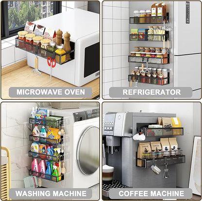 Magnetic Spice Rack for Refrigerator, 6 Pack Magnetic Shelf, Fridge Magnet Organizer with Moveable 12 Hooks, Magnetic Fridge Shelf for Kitchen Organization and Storage (6 Pack)