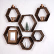 WONFUlity Hexagon Floating Shelves Honeycomb Shelves Wall Mounted Wood Farmhouse Storage Wall Shelf for Bathroom, Kitchen, Bedroom, Living Room,Driftwood Finish Decor,Dark Brwon
