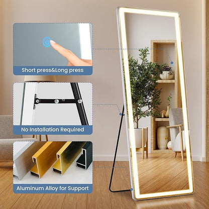 OLIXIS 21.5"×64.1" Full Length Mirror with Light, LED Floor Full Body Mirror with 3 Color Lighting
