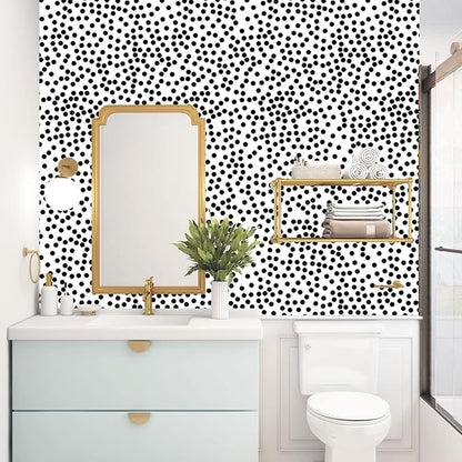 Black and White Polka-Dot Contact Paper Self-Adhesive Contact Paper Moire Dot Peel and Stick Wallpaper Decorative Spots for Walls Nurseryls A Set of 17.3"x1200"