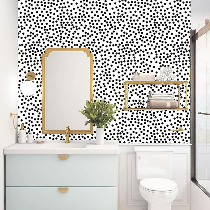 Black and White Polka-Dot Contact Paper Self-Adhesive Contact Paper Moire Dot Peel and Stick Wallpaper Decorative Spots for Walls Nurseryls A Set of 17.3