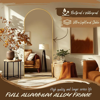 Antok Arched Full Length Mirror, 56"x15" Gold Metal Frame Floor Mirror for Bedroom Living Room, Freestanding/Wall Mount/Leaning