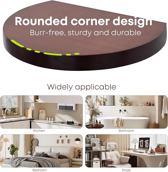 Small Wood Floating Shelves (4-Pack, 6-inch Diameter) - Round Sturdy Invisible Wall Mount Display for Small Plants,Toys,Bathroom,Living Room Storage & Modern Rustic Décor (Dark Walnut)