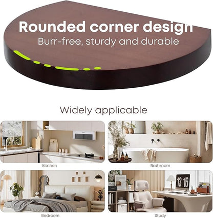 Small Wood Floating Shelves (4-Pack, 6-inch Diameter) - Round Sturdy Invisible Wall Mount Display for Small Plants,Toys,Bathroom,Living Room Storage & Modern Rustic Décor (Dark Walnut)