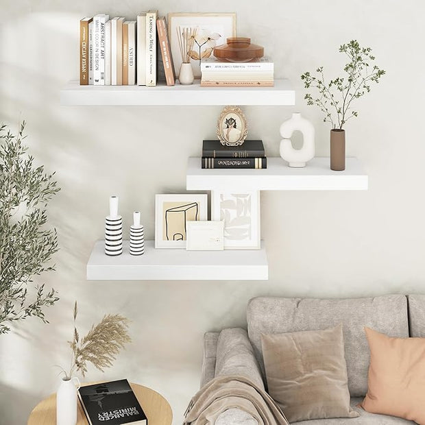 Floating Shelves for Wall, 30" W x 12" D x 2" H, 2 Pack of Long Wall Mounted Engineered Wood Shelves with Invisible Brackets for Living Room, Bedroom, Bathroom, Kitchen Decor, White
