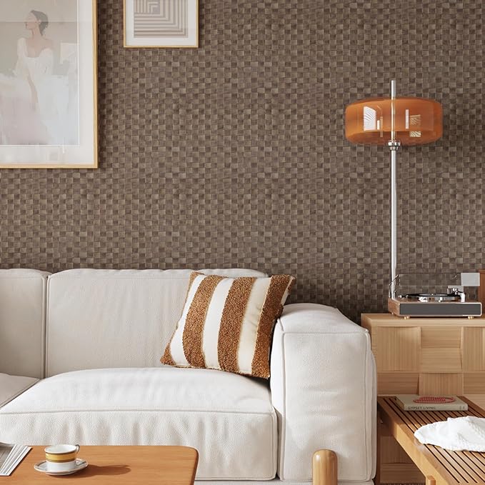 CRE8TIVE Tan Brown Rattan Peel and Stick Wallpaper Non-Textured Weaving Cane Wallpaper for Bedroom Bathroom Faux Woven Rattan Look Contact Paper Waterproof Vinyl for Cabinets Table Nightstand 12