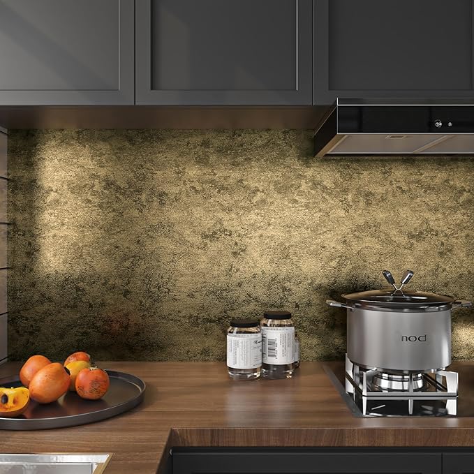 Livelynine 15.8x197 Antique Gold Wall Paper Peel and Stick Metallic Gold Accents Modern Textured Embossed Wallpaper for Bathroom Renter Friendly Decorative Contact Paper for Walls Kitchen Counter Top