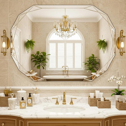 Suidia Bathroom Mirror, 30"x 40" Wall Mirror, Frameless Bathroom Mirror with Beveled Edge for Bedroom, Living Room, Entryway, Hallway, Oval Shape