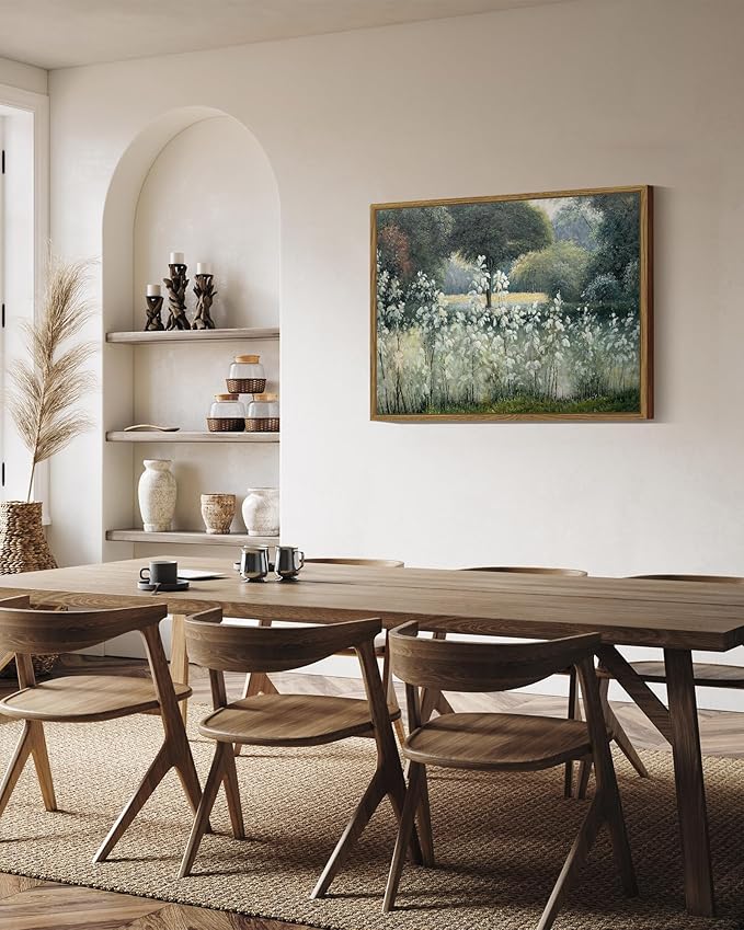 SHENIFY 24x36in Large Vintage Landscape Framed Canvas Wall Art Forest Pond Classic Hallway Bathroom Office Decor - Natural Framed
