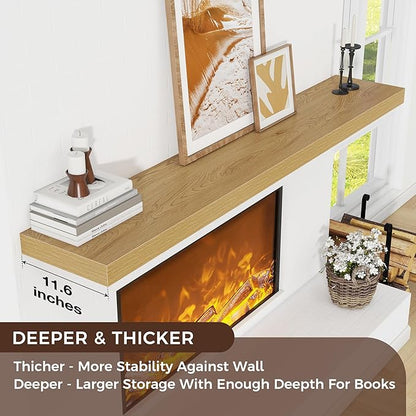 Floating Shelves for Wall 72"W x 11.6"D x 2"H, Long Engineered Wood Wall Shelves with Invisible Brackets for Living Room Bedroom Bathroom Office Kitchen Decor and Storage, Oak Finish, Set of 1