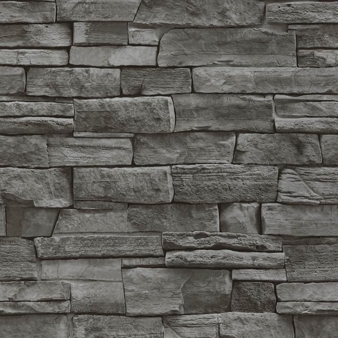 Abyssaly Dark Grey Stone Brick Wallpaper Peel and Stick Backsplash Self-Adhesive Removable Contact Paper Stick on Wall Panels Faux 3D Stone Look Brick Shelf Paper Home Decorations 17.71" X 393.7"