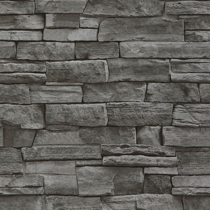 Abyssaly Dark Grey Stone Brick Wallpaper Peel and Stick Backsplash Self-Adhesive Removable Contact Paper Stick on Wall Panels Faux 3D Stone Look Brick Shelf Paper Home Decorations 17.71" X 393.7"