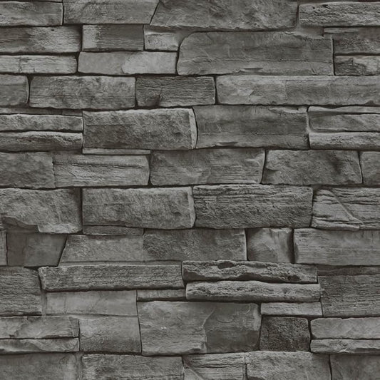 Abyssaly Dark Grey Stone Brick Wallpaper Peel and Stick Backsplash Self-Adhesive Removable Contact Paper Stick on Wall Panels Faux 3D Stone Look Brick Shelf Paper Home Decorations 17.71" X 393.7"