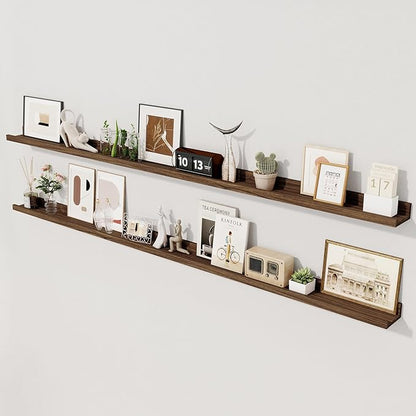 Axeman 72 Inch Floating Shelves | Picture Ledge Shelf Set of 2 | Walnut Wall Shelves with Lip | Walnut Picture Shelf for Wall with Ledge | Photo Ledges 72 Inch