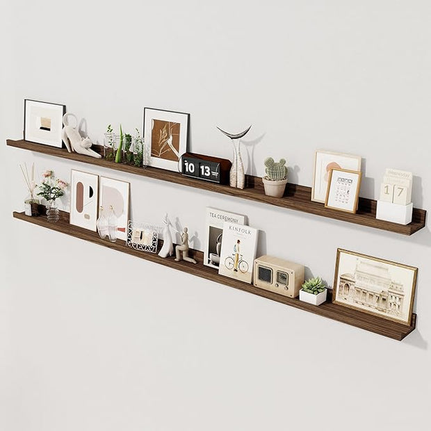 Axeman 72 Inch Floating Shelves | Picture Ledge Shelf Set of 2 | Walnut Wall Shelves with Lip | Walnut Picture Shelf for Wall with Ledge | Photo Ledges 72 Inch