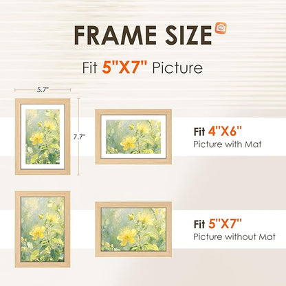 FIXSMITH 5x7 Picture Frame Set of 4, Photo Frame with HD Plexiglass, Display Pictures 4x6 with Mat or 5x7 Without Mat Multi Picture Frames Collage for Tabletop or Wall Display, Natural