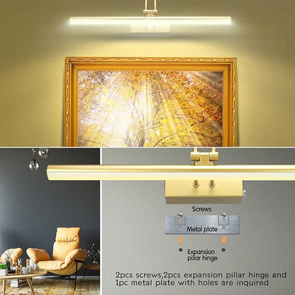 Picture Light,Picture Lights for Wall Cordless,20" Picture Lights with Timer and Dimmable,Battery Wall Lights for Display Gallery Painting Art Frame Portrait-Gold