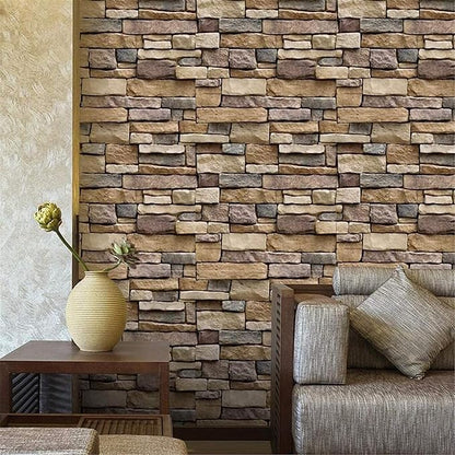Yancorp 18"x120" Brick Wallpaper Peel and Stick Modern Stone Contact Paper Backsplash Self-Adhesive Wall Paper Kitchen Bedroom Accent Wall Brown Beige Removable Wallpaper