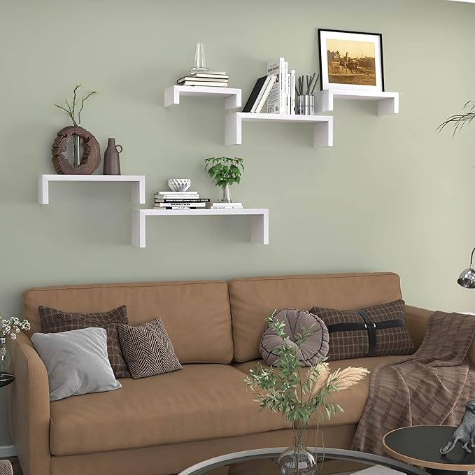 White Floating Shelves for Wall Shelf for Bedroom, Waterproof Solid Wood Floating Shelves Bathroom，Small Relief Textures, Suitable for Bedroom, Living Rooms, Kitchens, Office, and Bathroom