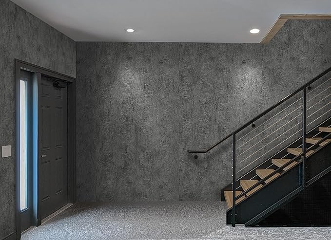 Guvana Black Wallpaper Peel and Stick Concrete Contact Paper Faux Cement Textured Wallpaper Modern DIY Removable Self Adhesive Wall Paper for Living Room Kitchen Wall Covering Vinyl Roll 15.7