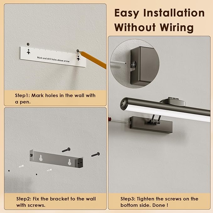 Picture Light for Wall with Remote, Wireless Battery Operated Wall Lights with 3 Colors Dimmable & Timer, 12.6