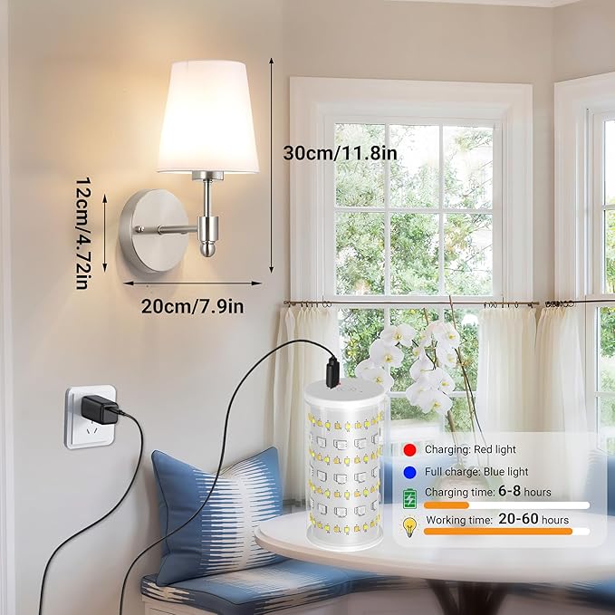 Battery Operated Wall Sconces Set Of 2, Wireless Battery Wall Light With 10000mAh RGB Rechargeable Magnetic Bulb, Rechargeable Wall Sconce With Remote Control For Bedroom, No Electrician Required