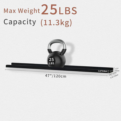 Long Floating Shelves for Wall 47 Inch,Real Wood Picture Ledge Shelf with Lip Set of 4,Photo Frame Storage Display for Living Room Nursery Bedroom Bathroom Kitchen Home Office Decor (Black)