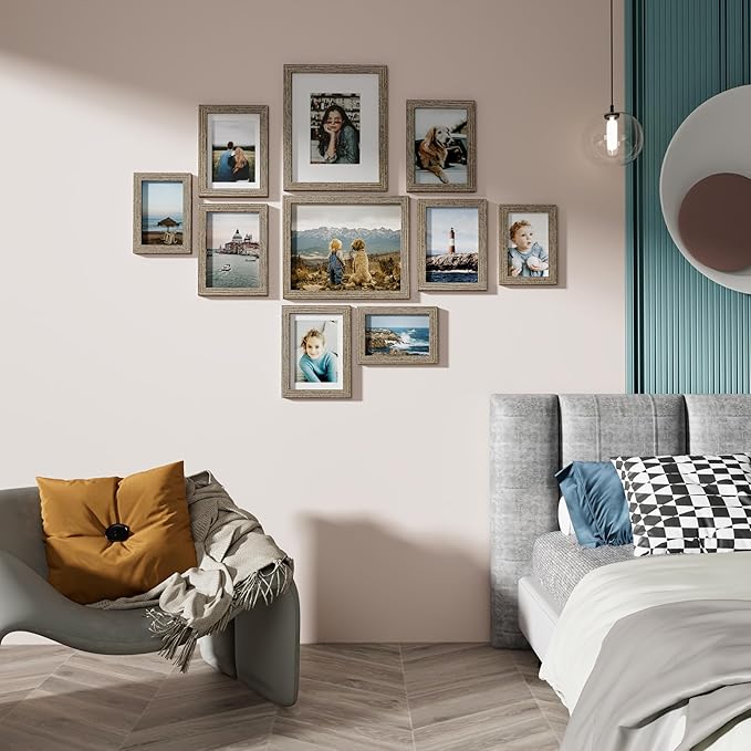 Vittanly Picture Frames Set of 10, Picture Frames Collage Wall Decor with Two 8x10, Four 5x7 and Four 4x6 Photo Frames, Gallery Wall Frame Set for Wall or Tabletop Display, Grayish Brown