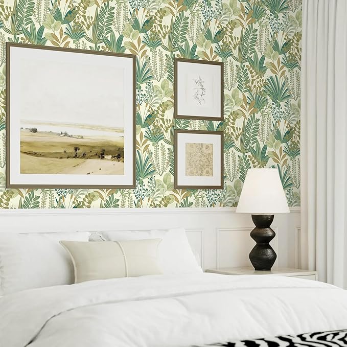 Green Peel and Stick Wallpaper Jungle Tropical Wallpaper Green Leaf Botanical Contact Paper Self Adhesive Removable Wall Paper for Bedroom Cabinet Drawer Vinyl Roll 17.3"x78.7"