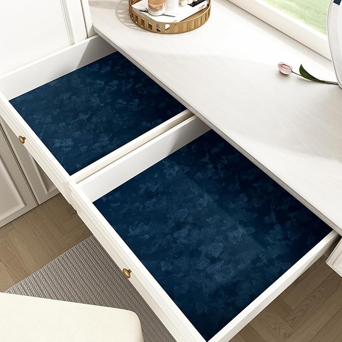 Wallercity Blue Velvet Fabric Wallpaper Peel and Stick Floral Blue Flocking Fabric Contact Paper for Walls Dresser Cabinets Self Adhesive Felt Wallpapers for Jewelry Box Shelf Backdrop 15.8''x78.7''