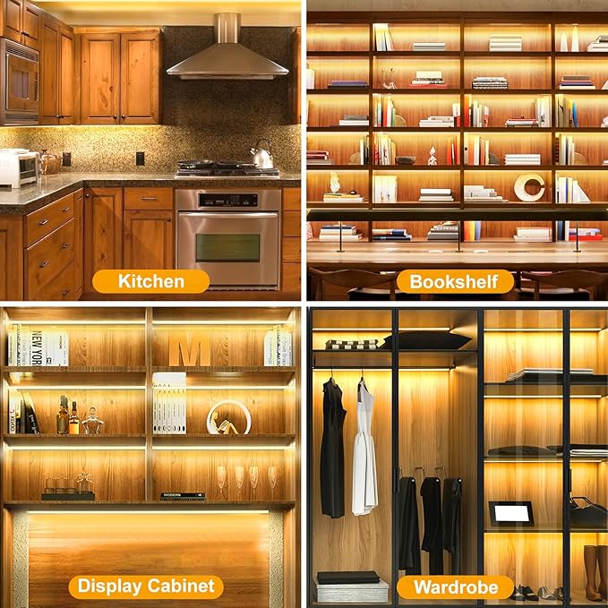 JUSJUBR Shelf Lights, 6 PCS 20 Inch Dimmable Flexible COB LED Light Strips, Warm White 3000K, LED Under Cabinet Lights for Display Case, Bookshelf, Kitchen, Wardrobe and Closet